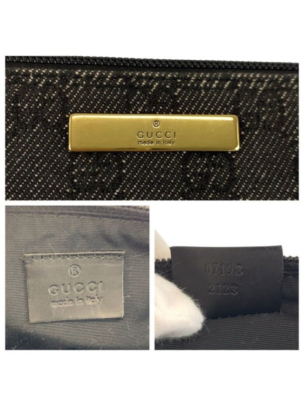 Gucci Black Gold GG Canvas Leather Handbag Pouch - Picture 3 of 9